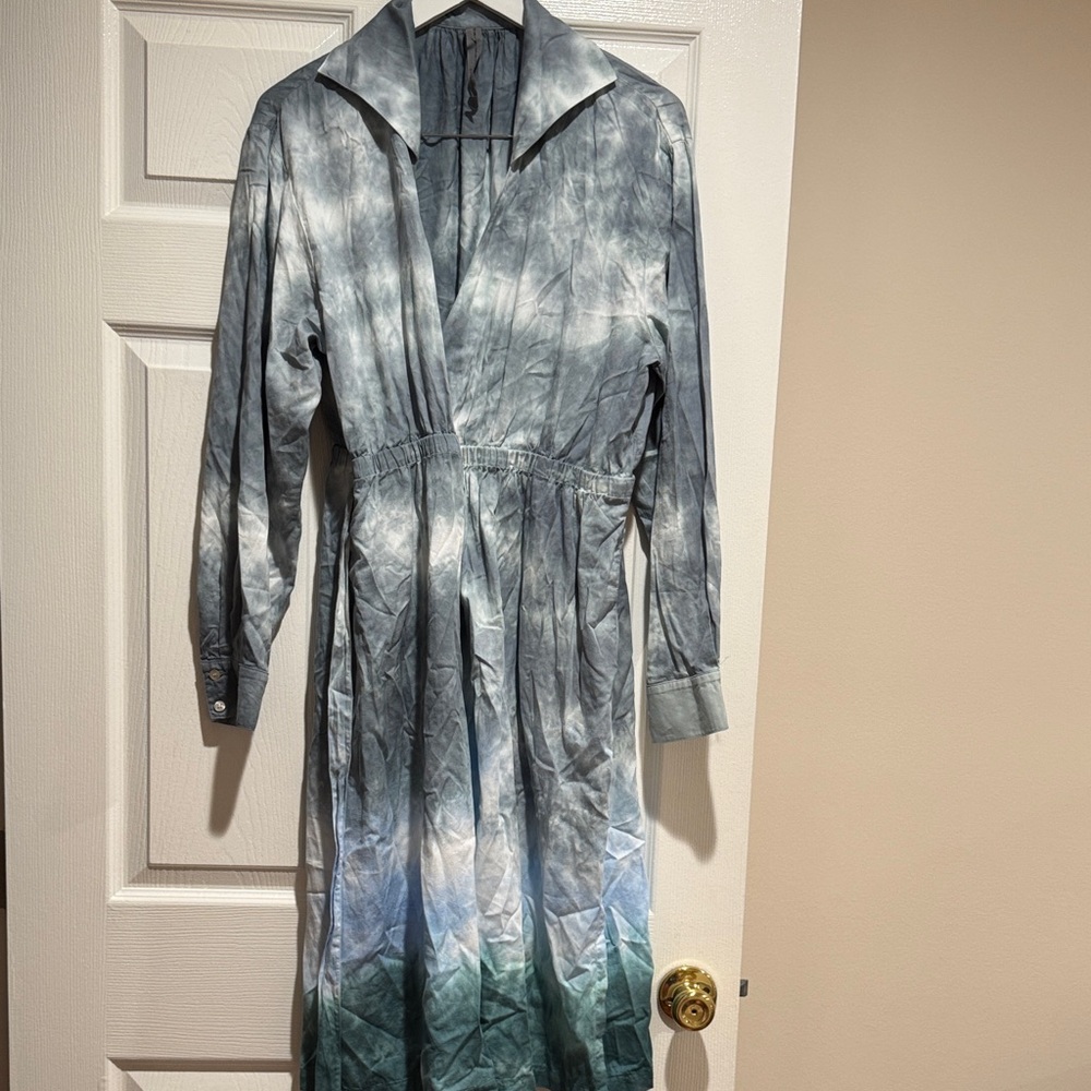 Raquel Allegra Woman Blue Green Tie-Dye Long Sleeve Dress Size 0